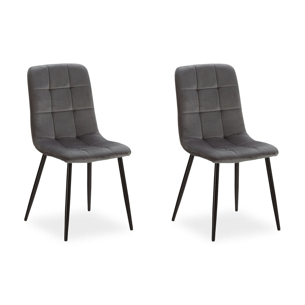 Polsterstuhl Samt Grau | 2er Set | ohne Armlehnen | Küche Esszimmer Büro