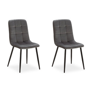 Polsterstuhl Samt Grau | 2er Set | ohne Armlehnen | Küche Esszimmer Büro