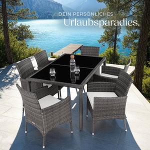 Rattan Sitzgruppe 6+1 mit Schutzhülle grau/weiss