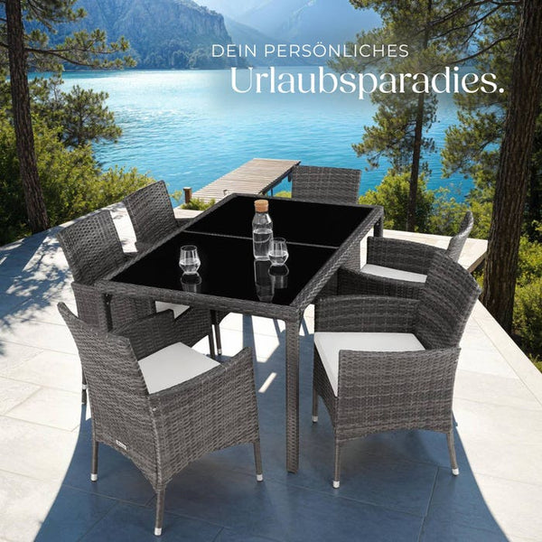 Rattan Sitzgruppe 6+1 mit Schutzhülle grau/weiss