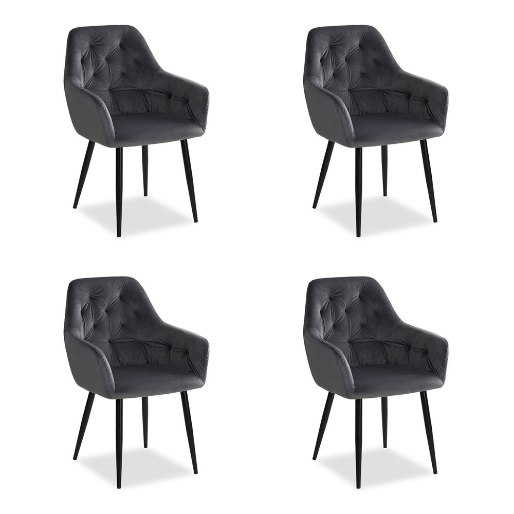 Polsterstuhl Samt Grau | 4er Set | mit Armlehnen | Küche Esszimmer Büro