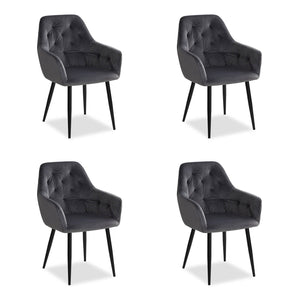 Polsterstuhl Samt Grau | 4er Set | mit Armlehnen | Küche Esszimmer Büro