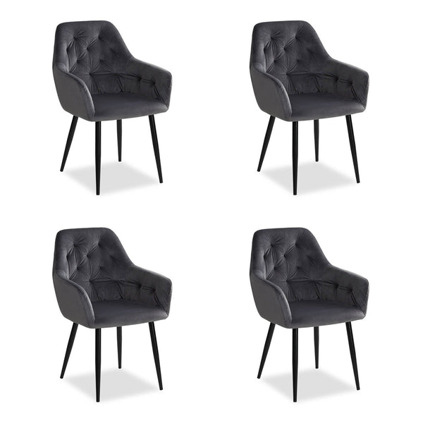 Polsterstuhl Samt Grau | 4er Set | mit Armlehnen | Küche Esszimmer Büro