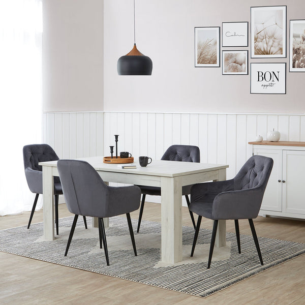 Polsterstuhl Samt Grau | 6er Set | mit Armlehnen | Küche Esszimmer Büro