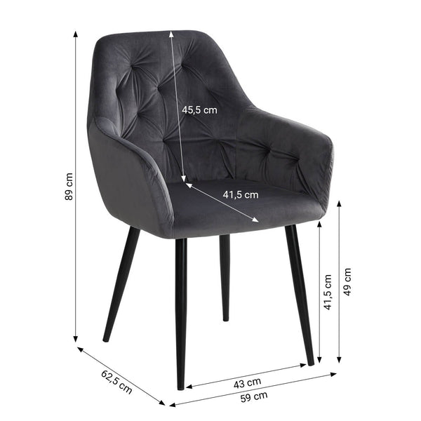 Polsterstuhl Samt Grau | 6er Set | mit Armlehnen | Küche Esszimmer Büro