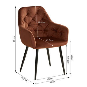 Polsterstuhl Samt Braun | 2er Set | mit Armlehnen | Küche Esszimmer Büro