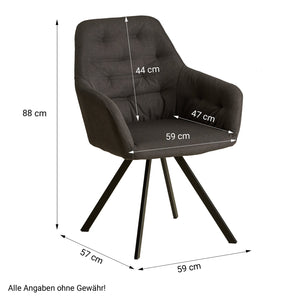 Polsterstuhl Leinen Anthrazit | 2er Set | mit Armlehnen | Küche Esszimmer Büro