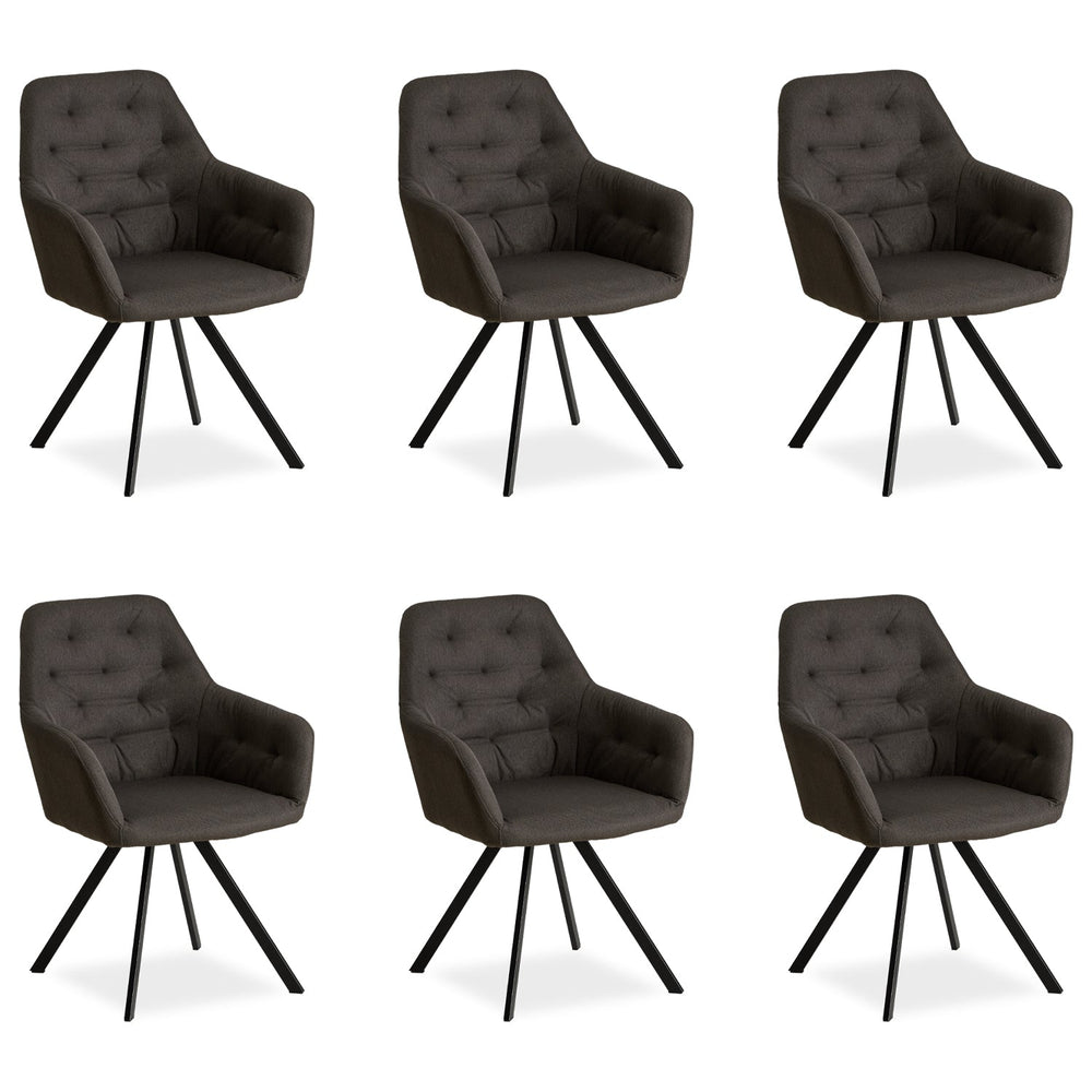 Polsterstuhl Leinen Anthrazit | 6er Set | mit Armlehnen | Küche Esszimmer Büro
