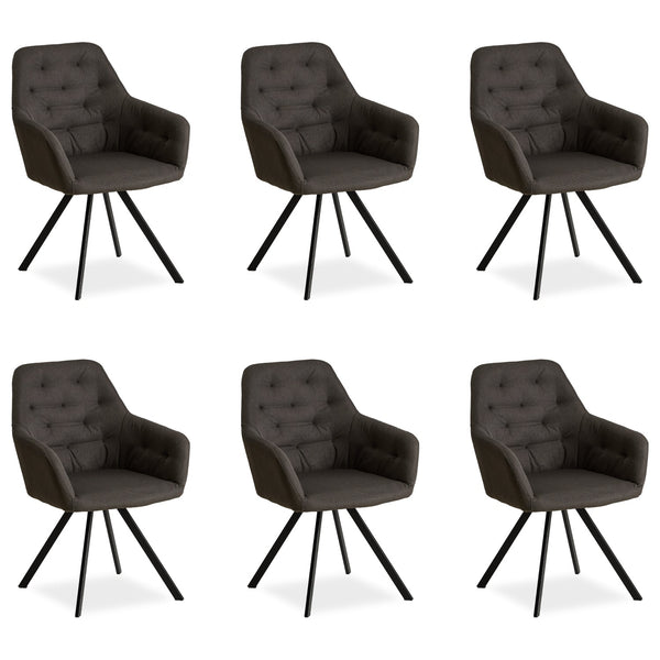 Polsterstuhl Leinen Anthrazit | 6er Set | mit Armlehnen | Küche Esszimmer Büro