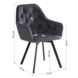 Polsterstuhl Samt Grau | 2er Set | drehbar | mit Armlehnen | Küche Esszimmer Büro