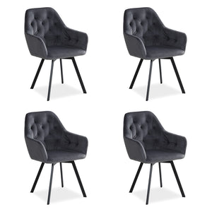 Polsterstuhl Samt Grau | 4er Set | drehbar | mit Armlehnen | Küche Esszimmer Büro