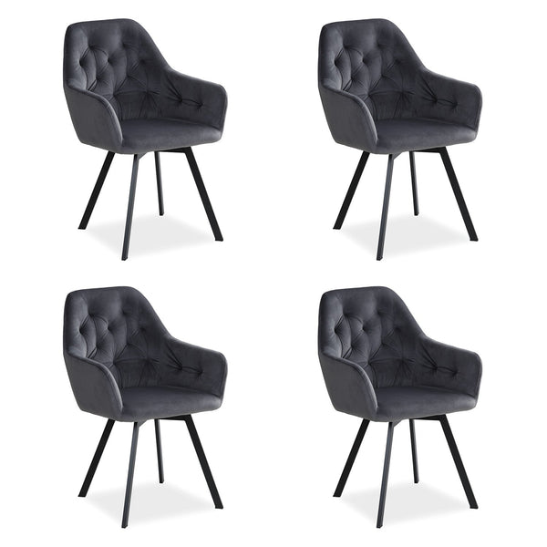 Polsterstuhl Samt Grau | 4er Set | drehbar | mit Armlehnen | Küche Esszimmer Büro