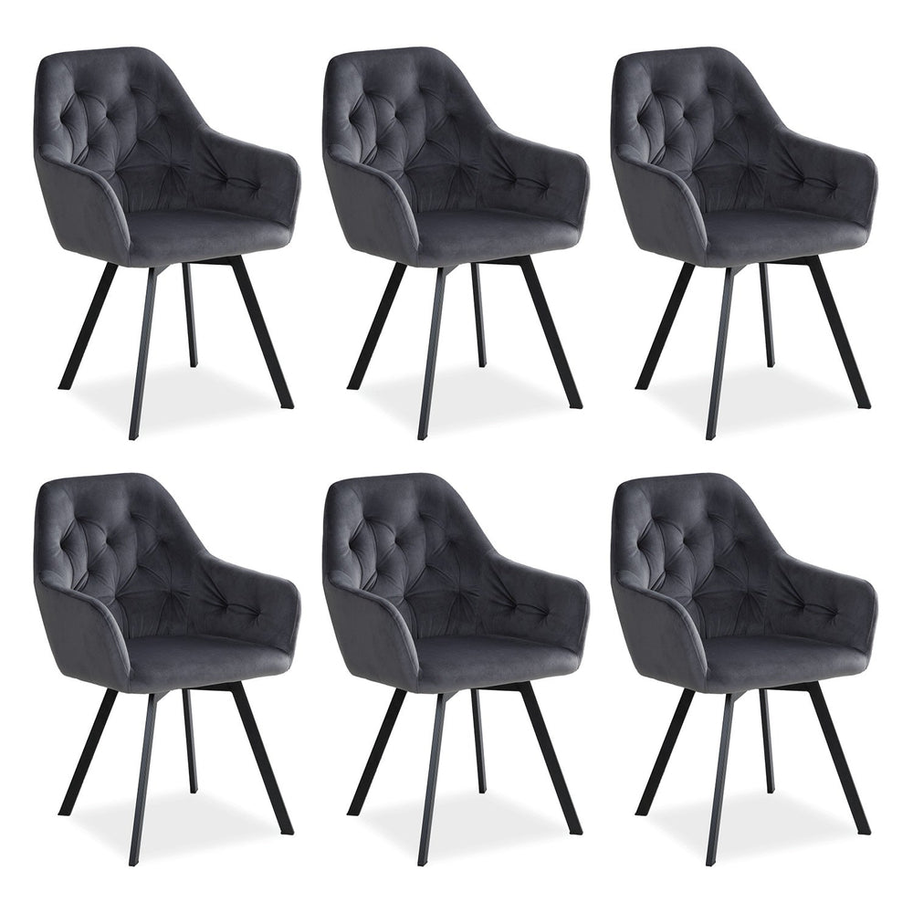 Polsterstuhl Samt Grau | 6er Set | drehbar | mit Armlehnen | Küche Esszimmer Büro