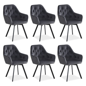 Polsterstuhl Samt Grau | 6er Set | drehbar | mit Armlehnen | Küche Esszimmer Büro