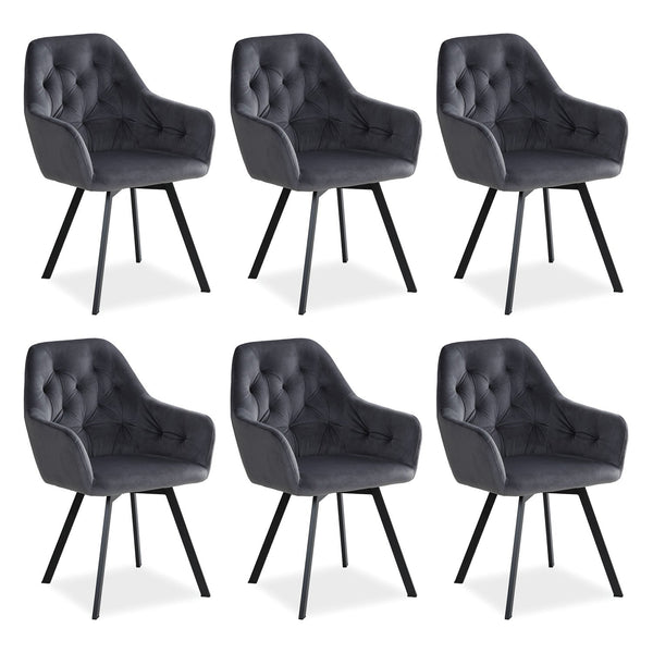 Polsterstuhl Samt Grau | 6er Set | drehbar | mit Armlehnen | Küche Esszimmer Büro