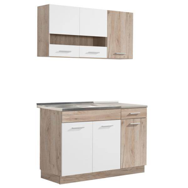 Küchenzeile ohne Geräte Einbauküche Singleküche Küchenschränke 120 cm Eiche Weiss
