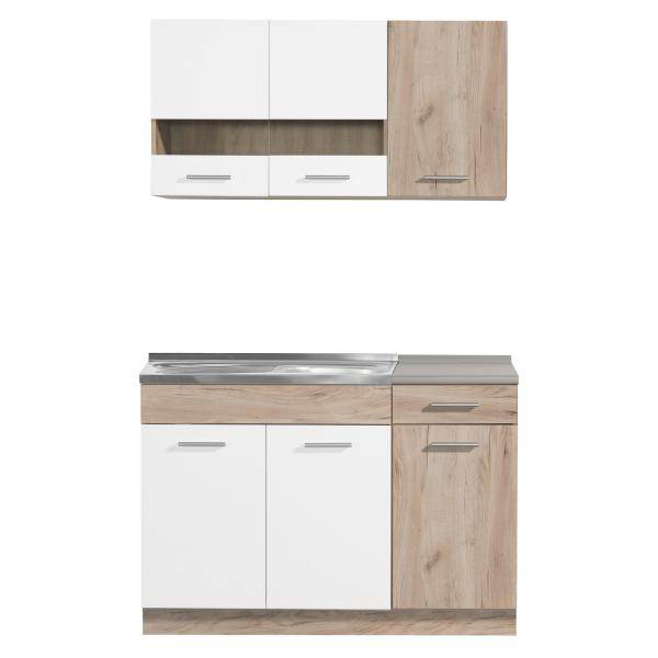 Küchenzeile ohne Geräte Einbauküche Singleküche Küchenschränke 120 cm Eiche Weiss