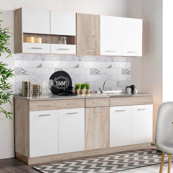 Küchenzeile ohne Geräte Einbauküche Singleküche Küchenschränke 120 cm Eiche Weiss