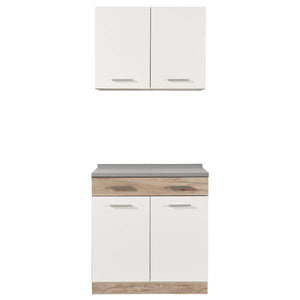 Küchenzeile ohne Geräte Einbauküche Singleküche Küchenschränke 80 cm Eiche Weiss Grau