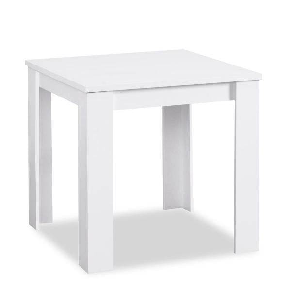 Essgruppe mit 2 Stühlen Esstisch Weiss 80x80 cm Esszimmertisch Holz Massiv Polsterstühle Samt Grau