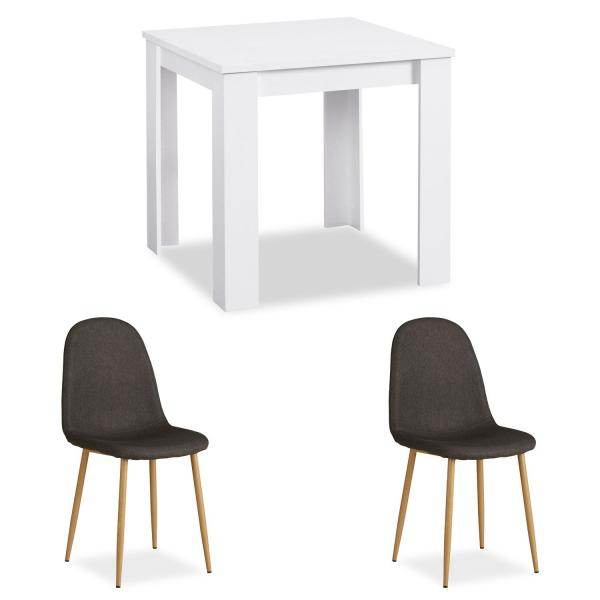 Essgruppe mit 2 Stühlen Esstisch Weiss 80x80 cm Esszimmertisch Holz Massiv Polsterstühle Anthrazit