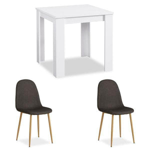 Essgruppe mit 2 Stühlen Esstisch Weiss 80x80 cm Esszimmertisch Holz Massiv Polsterstühle Anthrazit