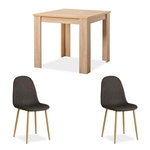 Essgruppe mit 2 Stühlen Esstisch 80x80 cm Esszimmertisch Holz Natur Massiv Polsterstühle Anthrazit