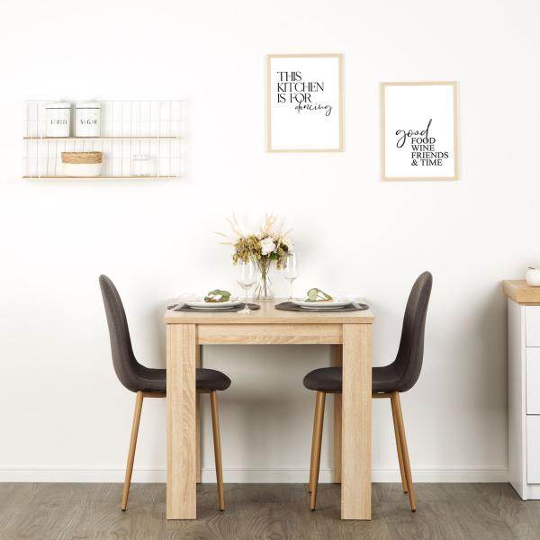 Essgruppe mit 2 Stühlen Esstisch 80x80 cm Esszimmertisch Holz Natur Massiv Polsterstühle Anthrazit