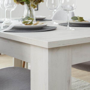 Essgruppe mit 4 Stühlen Esstisch Esszimmertisch Weiss Vintage Holztisch Massiv Polsterstühle Grau