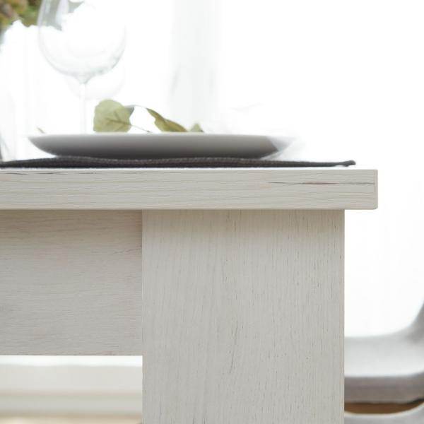 Essgruppe mit 4 Stühlen Esstisch Esszimmertisch Weiss Vintage Holztisch Massiv Polsterstühle Grau