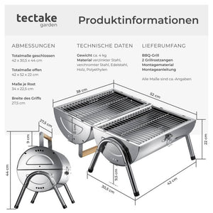 Edelstahlgrill mit 2 Grillflächen und 2 Kohlewannen silber