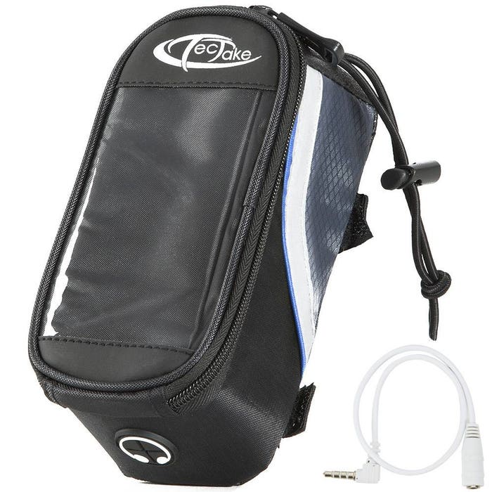Borsa da bicicletta con supporto al telaio per smartphone, nero/grigio/blu, 18 x 8,5 x 8,5 cm