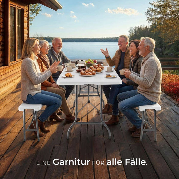Campingtischgarnitur klappbar weiss