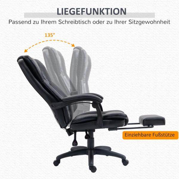 Bürostuhl Anhebbar Kopfstütze Vibration Kopfstütze Massagefunktion Liegefunktion Schwarz