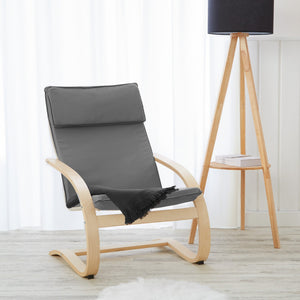 Relaxsessel Grau | ohne Fußstütze | Holz Natur | Schwingsessel Schaukelstuhl