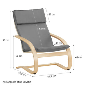 Relaxsessel Grau | ohne Fußstütze | Holz Natur | Schwingsessel Schaukelstuhl