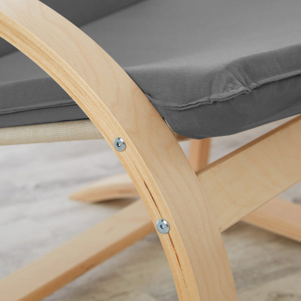 Relaxsessel Grau | ohne Fußstütze | Holz Natur | Schwingsessel Schaukelstuhl