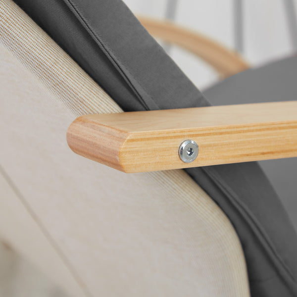 Relaxsessel Grau | ohne Fußstütze | Holz Natur | Schwingsessel Schaukelstuhl