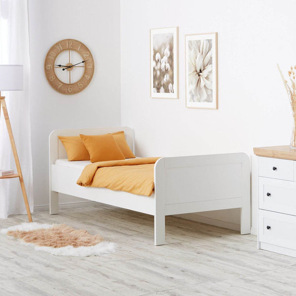Holzbett 90x200 cm Höhenverstellbar Weiss Eiche