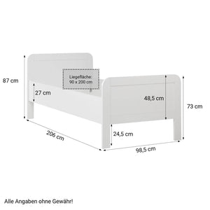 Komfortbett 90x200 mit Lattenrost Seniorenbett Höhenverstellbar Holzbett Weiss
