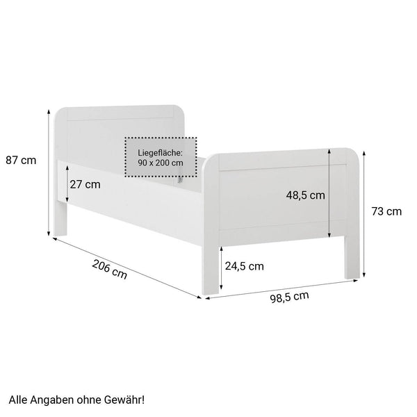 Komfortbett 90x200 mit Lattenrost Seniorenbett Höhenverstellbar Holzbett Weiss