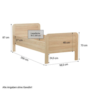 Komfortbett 90x200 mit Lattenrost Seniorenbett Höhenverstellbar Holzbett Eiche