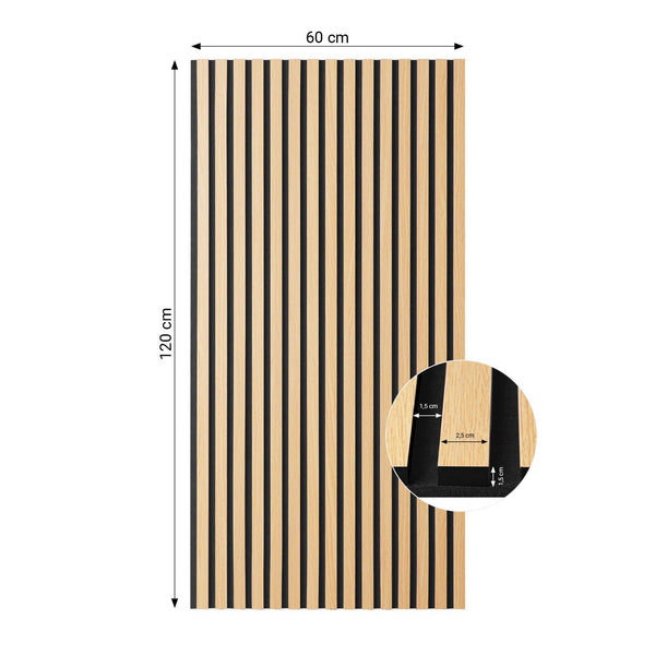 Akustikpaneele Wandpaneele 60 x 120 cm Natur Eiche Holz 3D Leisten