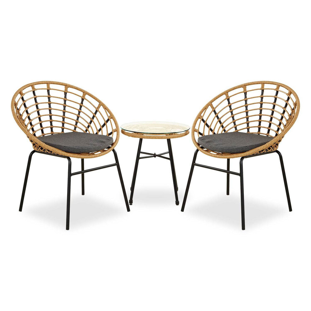 Set Balkonmöbel Poly Rattan Natur Garten Lounge Set 2 Rattanmöbel