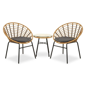 Set Balkonmöbel Poly Rattan Natur Garten Lounge Set 2 Rattanmöbel