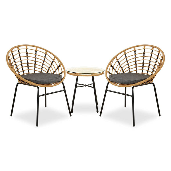 Set Balkonmöbel Poly Rattan Natur Garten Lounge Set 2 Rattanmöbel