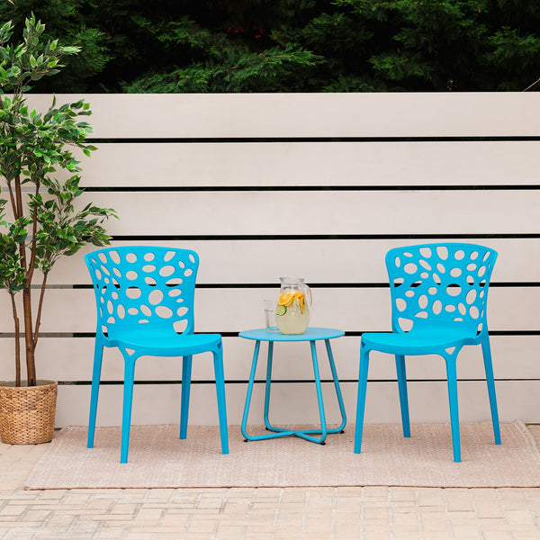 Gartenstuhl 2er Set Modern Blau Kunststoff Stapelstühle
