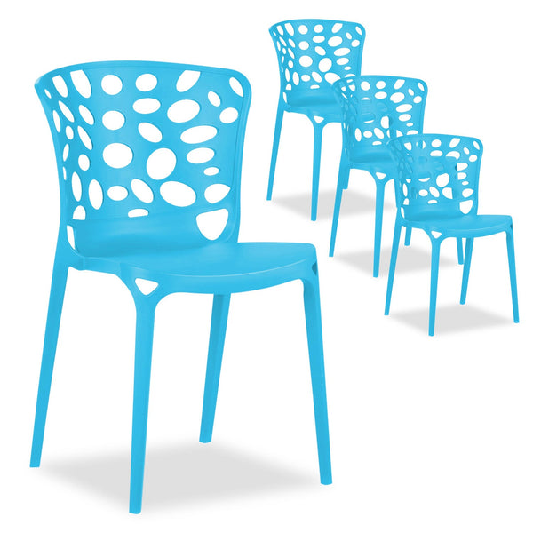 Gartenstuhl 4er Set Modern Blau Kunststoff Stapelstühle