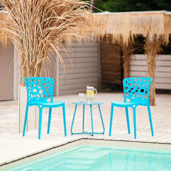 Gartenstuhl 4er Set Modern Blau Kunststoff Stapelstühle