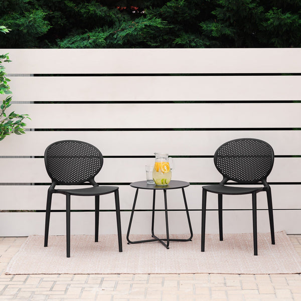 Gartenstuhl 4er Set Schwarz Kunststoff Stapelstühle Balkonstuhl